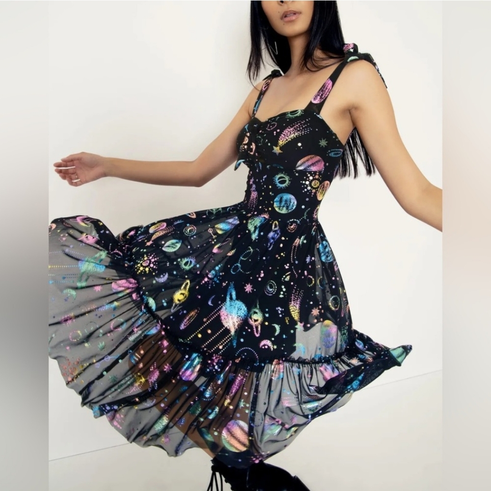 Blackmilk Rainbow Universe Shiny Galaxy Sweet Tie Short Dress | Size Small